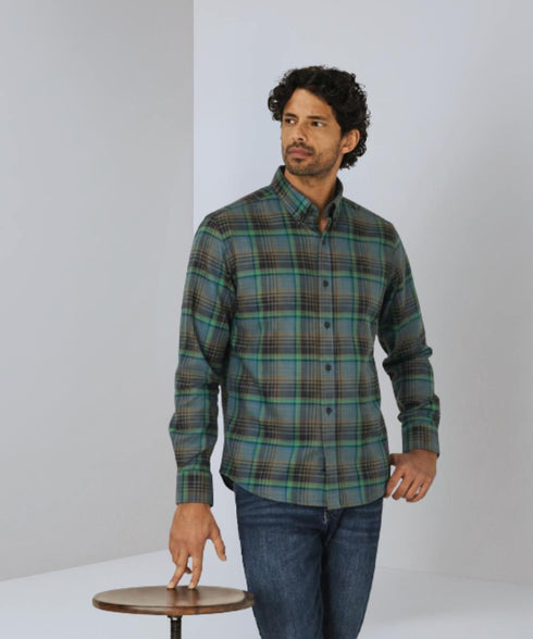 Chemise verte à carreaux multi-couleur